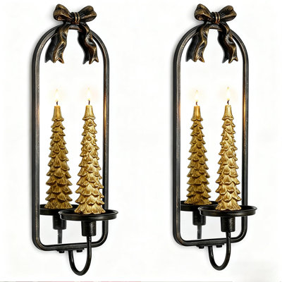 Appliques murales noires pour bougie: ensemble de 2 bougeoirs muraux en métal décoratifs pour chandelles à pilier conique