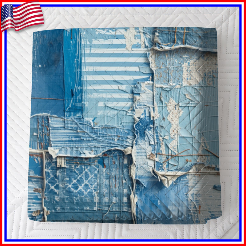 Textured Blue Abstract Quilted Bedspread All Sizes, Twin