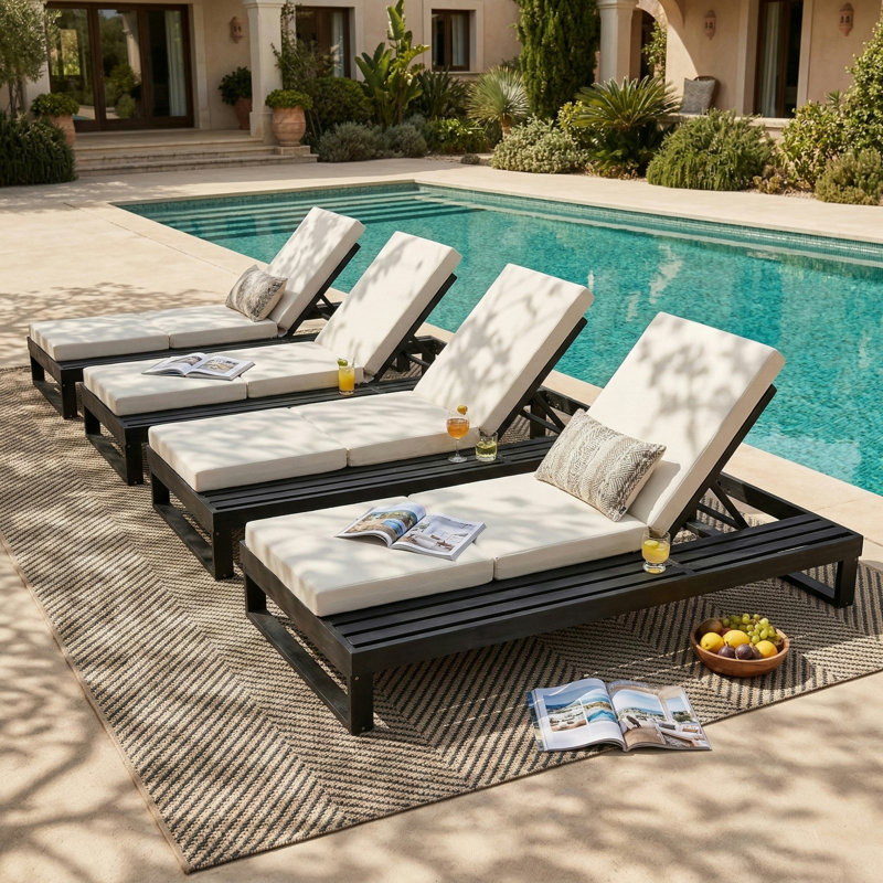 Adjustable Patio Chaise Lounges, Acacia Wood Modern Poolside Lounger