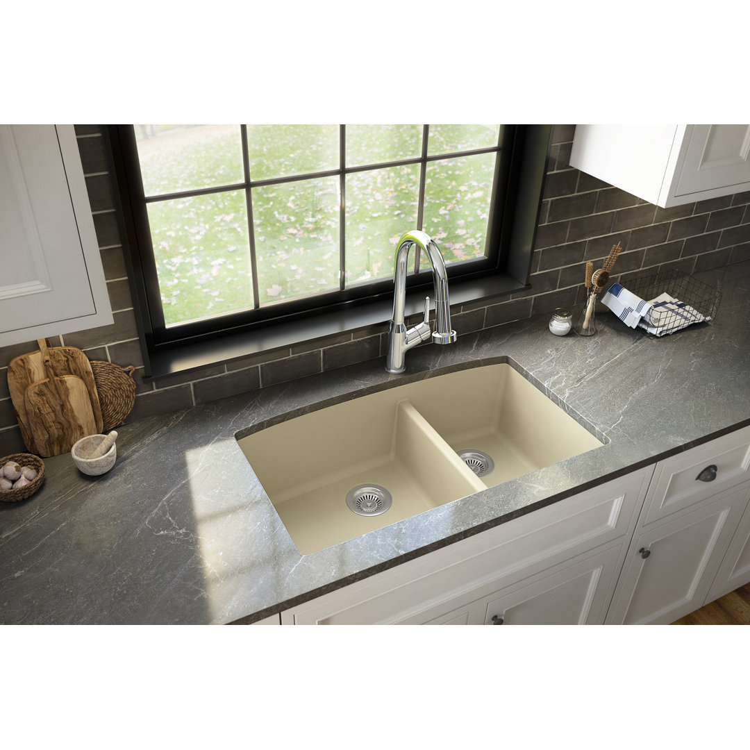 Karran Undermount Quartz Composite 32'' X 19-1/2'' 60/40 Double Bowl Kitchen Sink Karran
