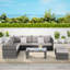 All Weather Outdoor Sofa Conversation Set with Glass Table and Cushions-1258170396