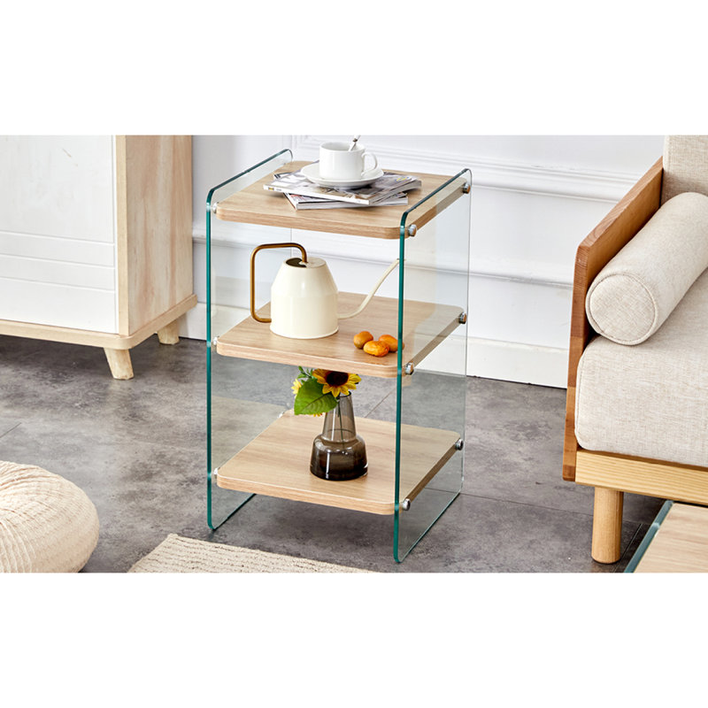  Modern Bedside Table Transparent Tempered Glass Side Table Accent Table Corner Table