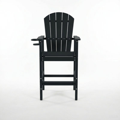 Chaise Adirondack en PEHD à hauteur de bar avec porte-gobelet, chaise de bar d'extérieur toutes saisons avec accoudoirs, 1 pièce