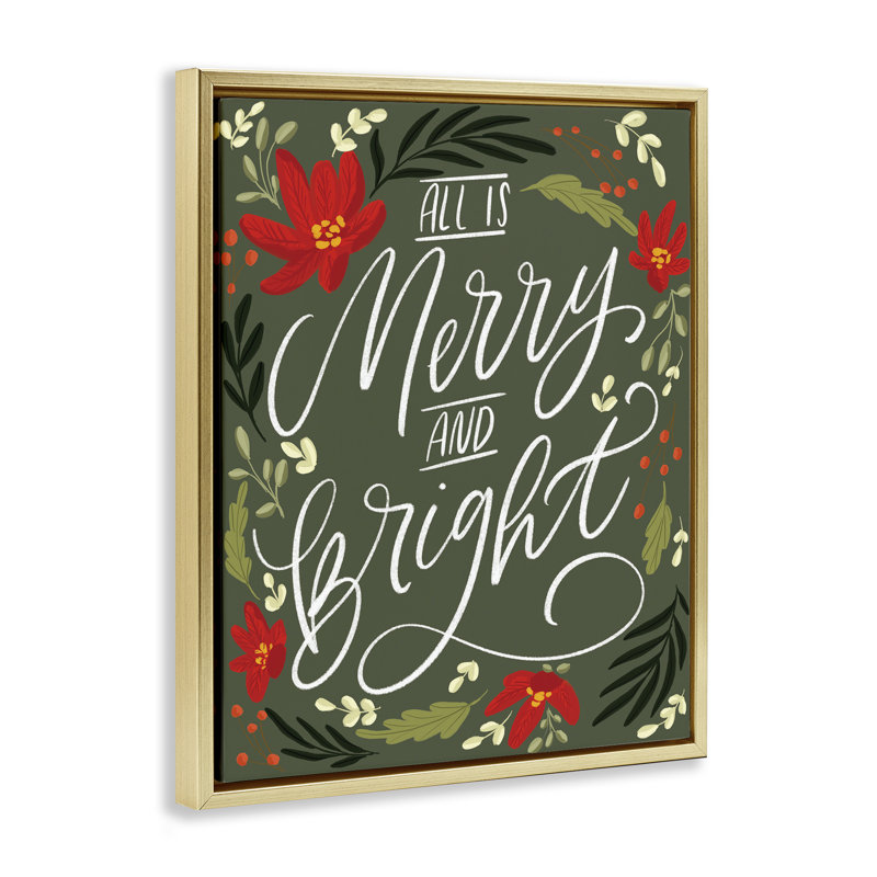 "Floral Merry and Bright", art mural sur toile par Isabela Schielke, H 21 po x l 17 po, Cadre flottant métallique doré