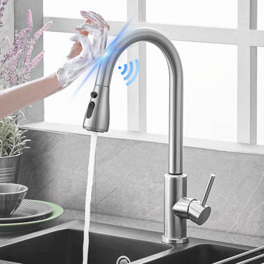 Brushed Nickel Touch Sensor Kitchen Faucet Sink Pull Down Sprayer Swivel  Faucet 
