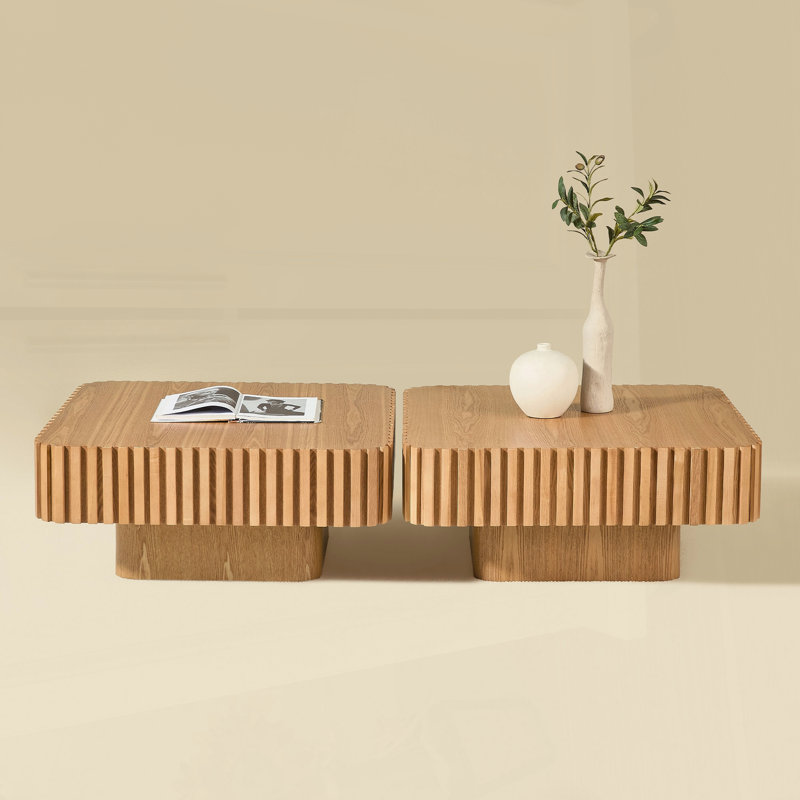 Ensemble de 2 pièces carrées modernes fabriqués à la main pour salon, base robuste en panneau de fibres à densité moyenne, conception compacte et multifonctionnelle
