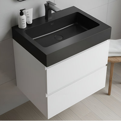 24 Inch Wall-Mounted Single Bathroom Vanity with Solid Surface Top with Overflow, Pre-Assembled
