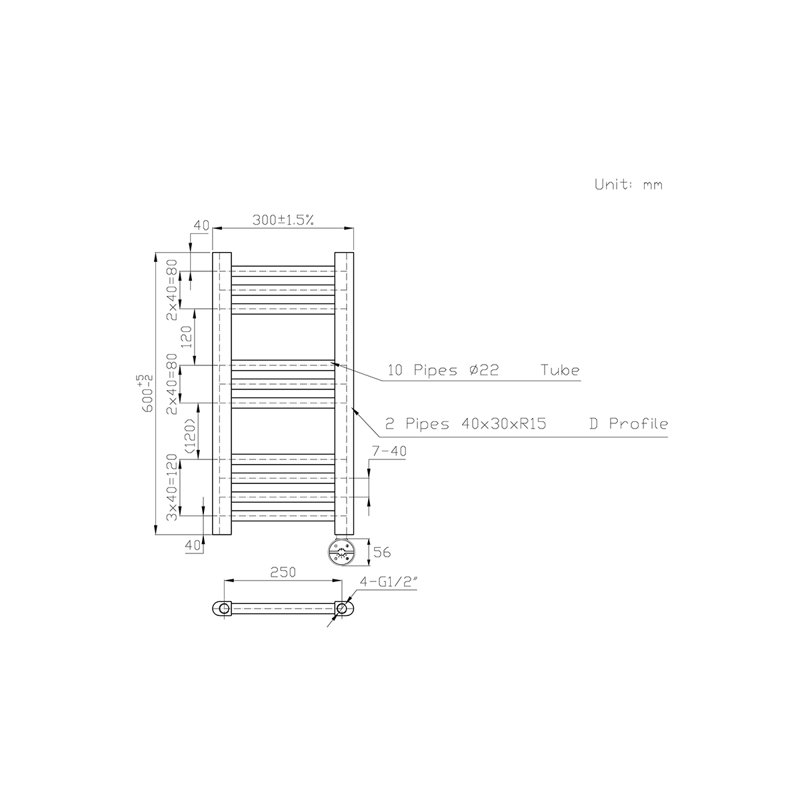 Didama Straight Towel Rail Heated Towel Rails, Chrome, 60cm H x 30cm W x 3cm D