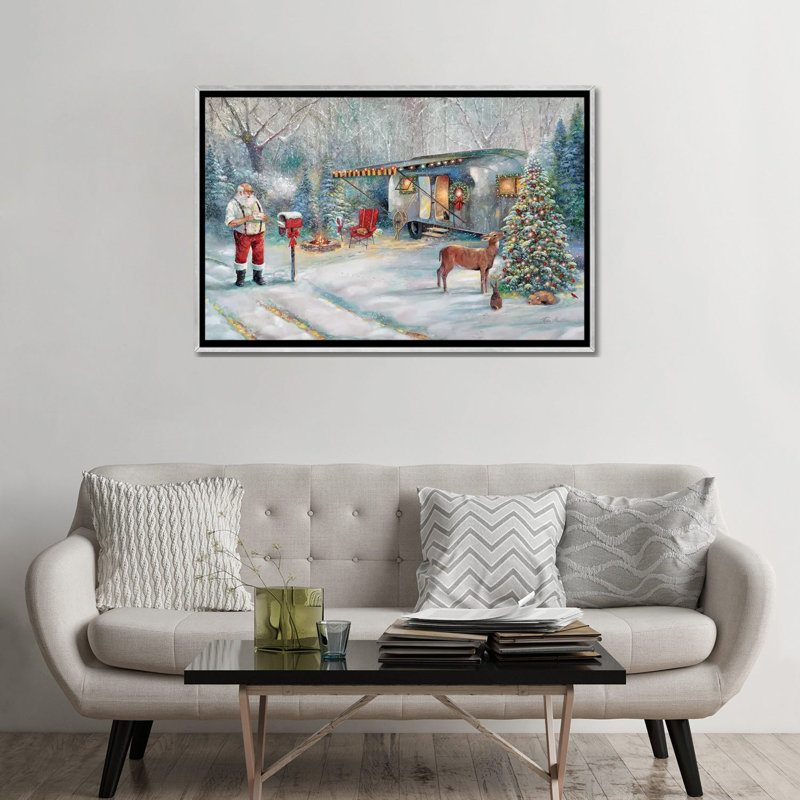 «Santa's Hideaway» par Ruane Manning - reproduction d'art, Aucun mat, H 48 po x l 32 po x P 1,5 po, Toile avec cadre argenté