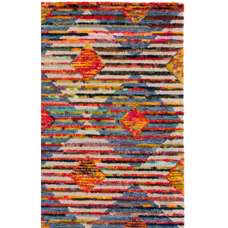 Tapis géométrique beige / bleu en laine / coton touffeté à la main Klasina, Tapis de couloir 2 pi 3 po x 8 pi
