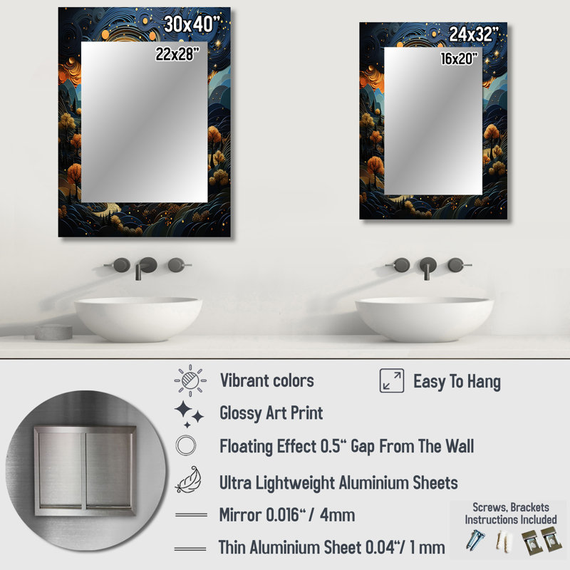 Surrealism Dreamscapes River II - Surrealism Decorative Wall Mirror, Yellow Mirror, Printed Metal Art, 32" x 24"