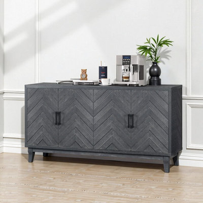 Vintage Style 4-Door Buffet Cabinet - Lacquered Taupe Grey Accent Storage with Thickened Frame for Entryway & Living Room, 59.8" Wide