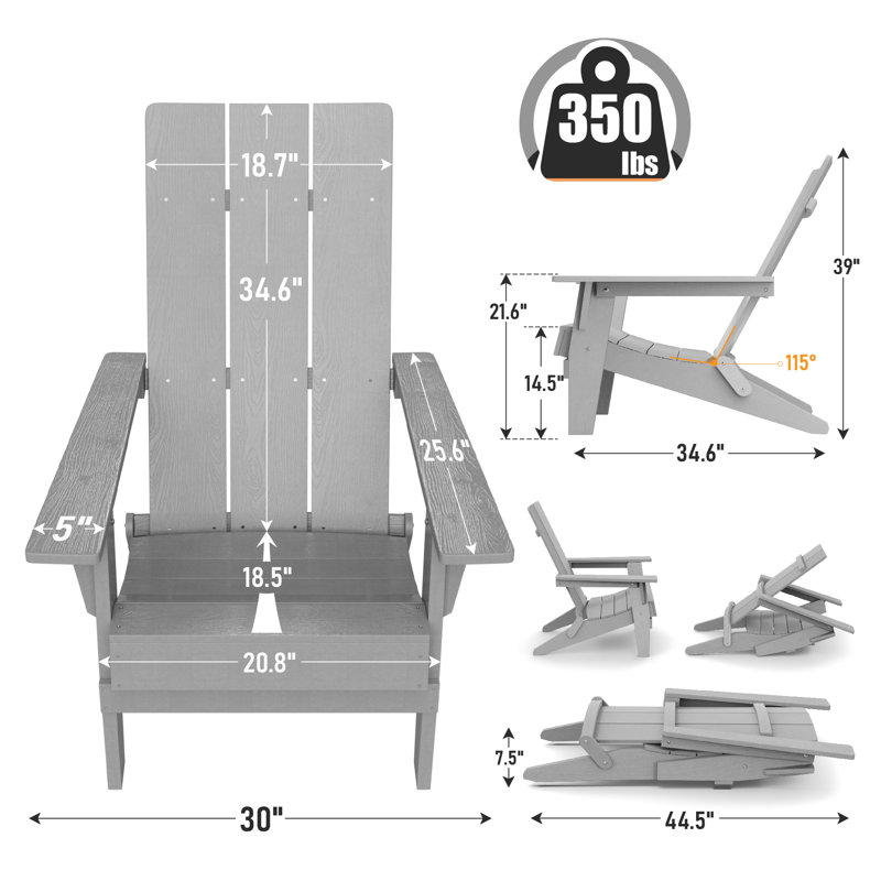 Allurine Foldable Outdoor Adirondack Chair, Gray