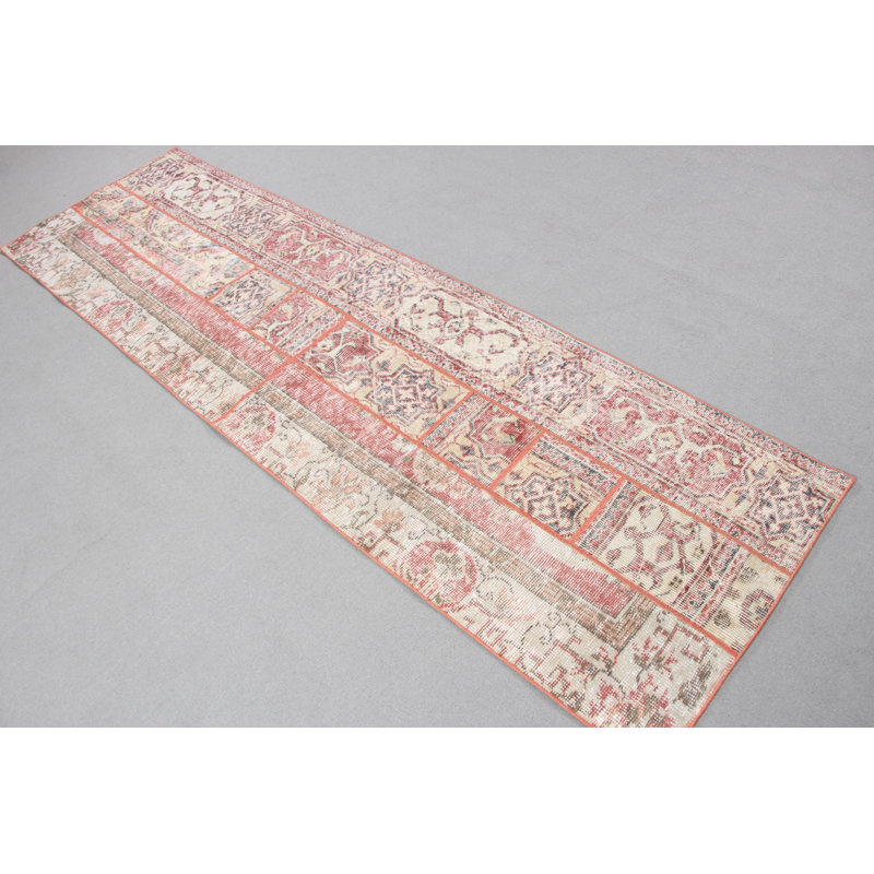 Tapis de couloir en laine Oushak moderne et minimaliste rouge pour couloirs