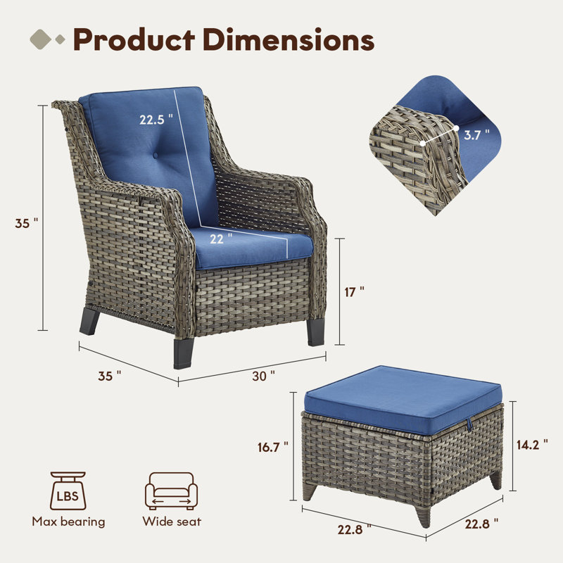 Chaises longues d'extérieur en osier avec repose-pieds Carlston