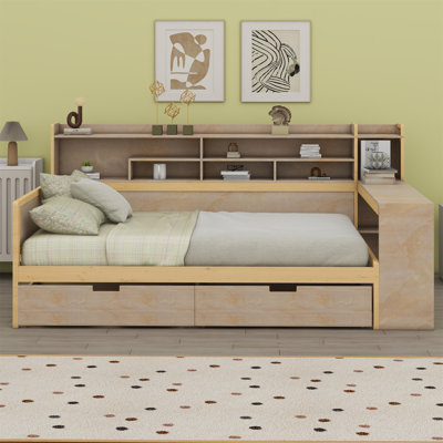 Daybed With Storage Shelves, Multi-Functional Bed With Two Storage Drawers And Study Desk
