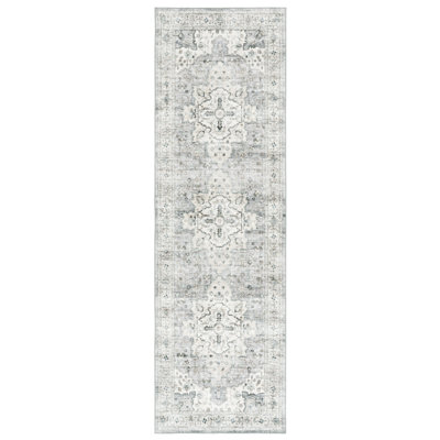 Lonon Oriental Machine Woven Polyester Area Rug in Light Gray/Beige