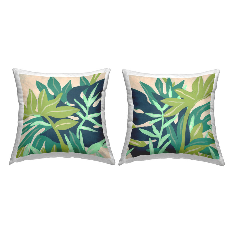 Green Leaf Print Square Throw Pillow Set