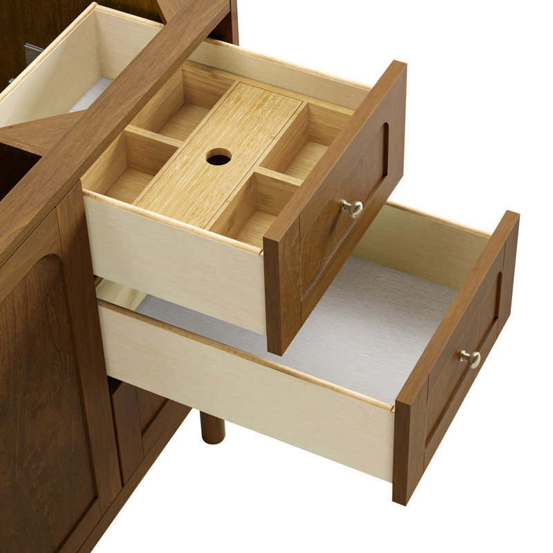 Laurent 60'' W Single Vanity, Honey Oak, White Zeus, Single Hole