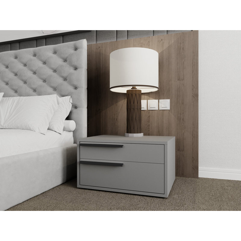Table de chevet droite Rossmoor en blanc ultrabrillant avec poignée noire., Gris, Gauche