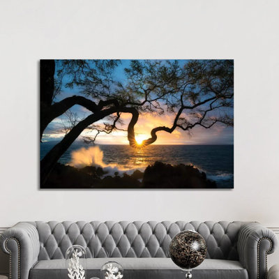 Silhouette Sunset 1 Piece Wrapped Canvas Wall Art