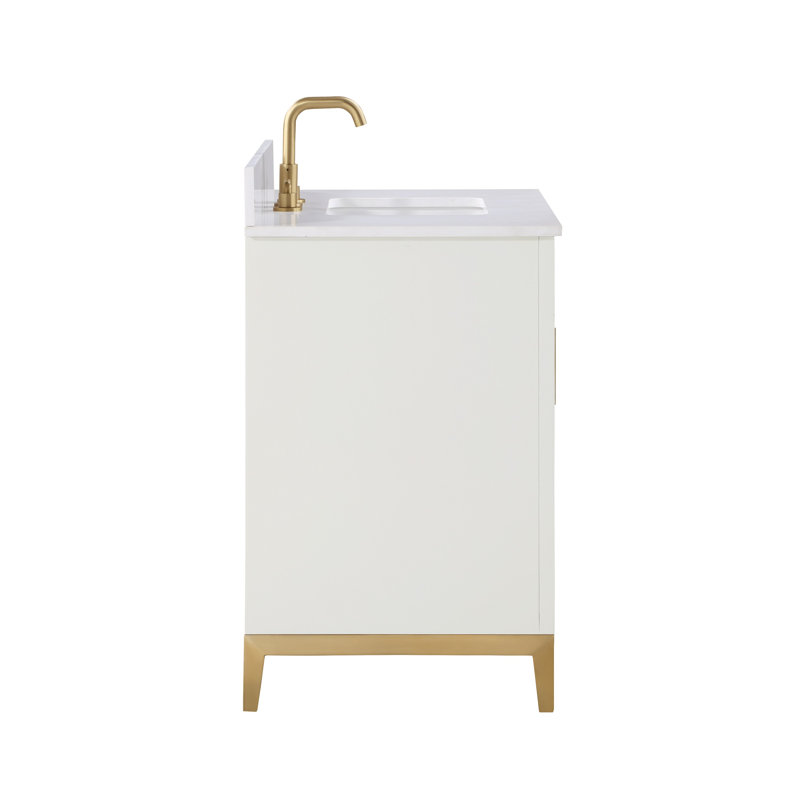 Gracie 36'' W Single Vanity, White Quartz, Satin White, Satin Brass