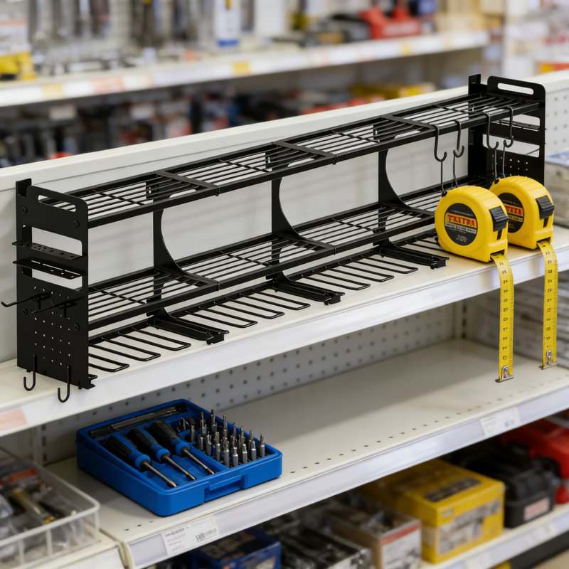 Power Tool Organizer Wall Mount With 16 Slots And Pegboard Sides, 3-Tier Heavy-Duty Storage Holder For Drills And Cordless Tools, Garage And Workshop Tool Wall System