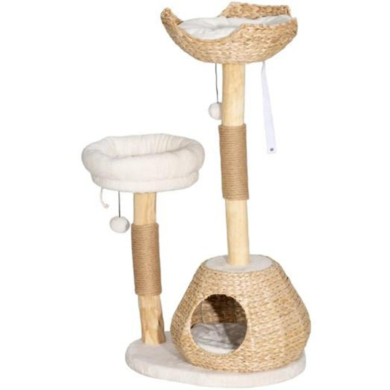Arbre à chat avec poteaux à griffer en bois et plateformes multi-niveaux