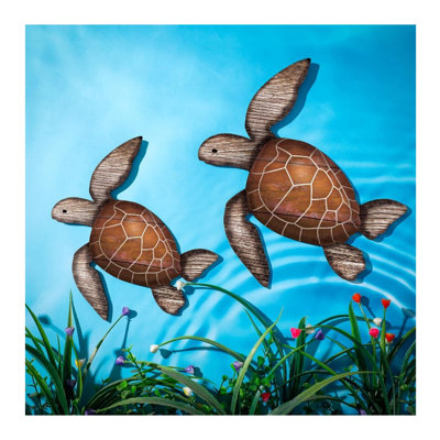 Rustic Sea Turtle Wall Decor Set Brown
