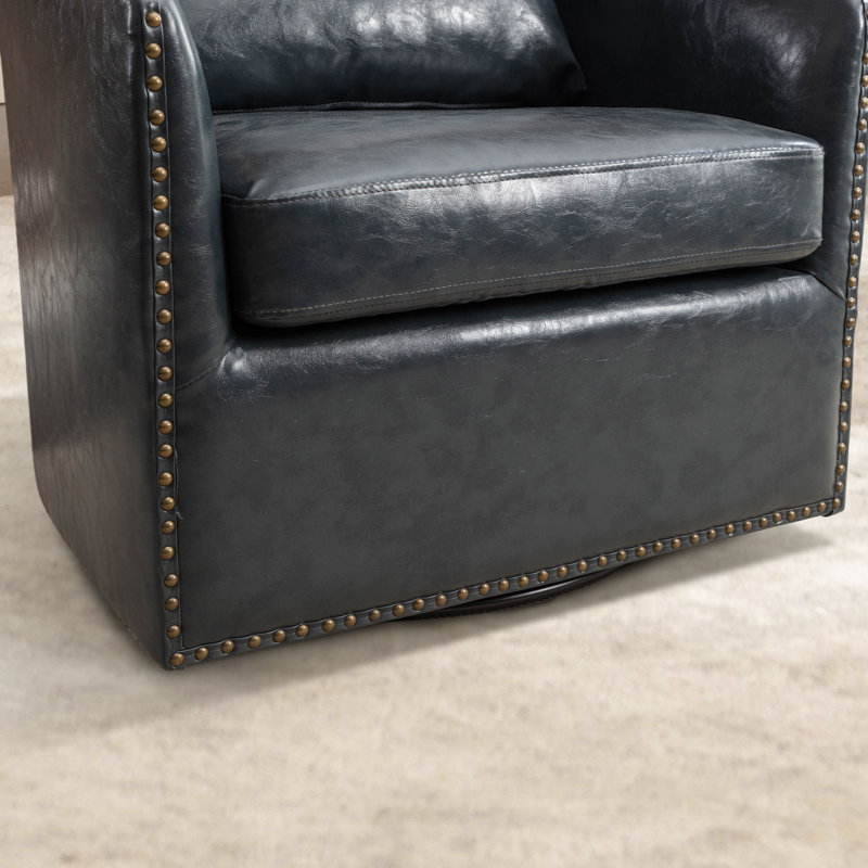 Gotzon 27.6'' Wide Luxe Soft Swivel Arm Barrel Chair with Nailhead Trim and Removable Cushion (Set of 2), Dark Blue