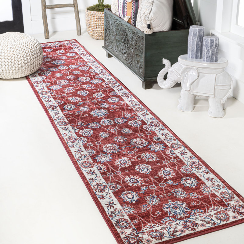 Tapis traditionnel rouge / ivoire Fenske, Tapis de couloir 2 pi 2 po x 8 pi