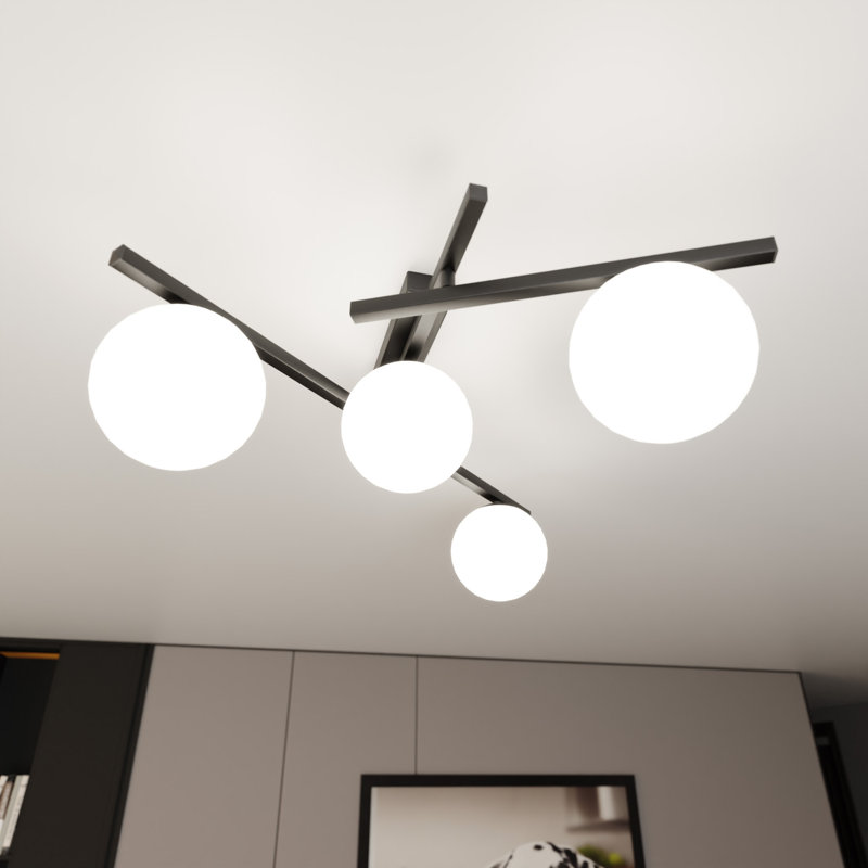 Riceboro Glass Flush Mount, White, 20cm H x 75cm W x 25cm D