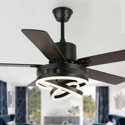 Eustolio 52'' Black Modern Ceiling Fan with Lights and Remote, Quiet DC Motor Reversible Dimmable Chandelier Ceiling Fan
