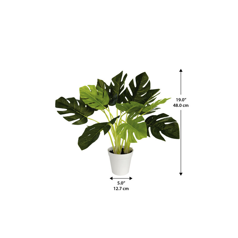 Algreen 19" Faux Monstera in White Decorative Planter