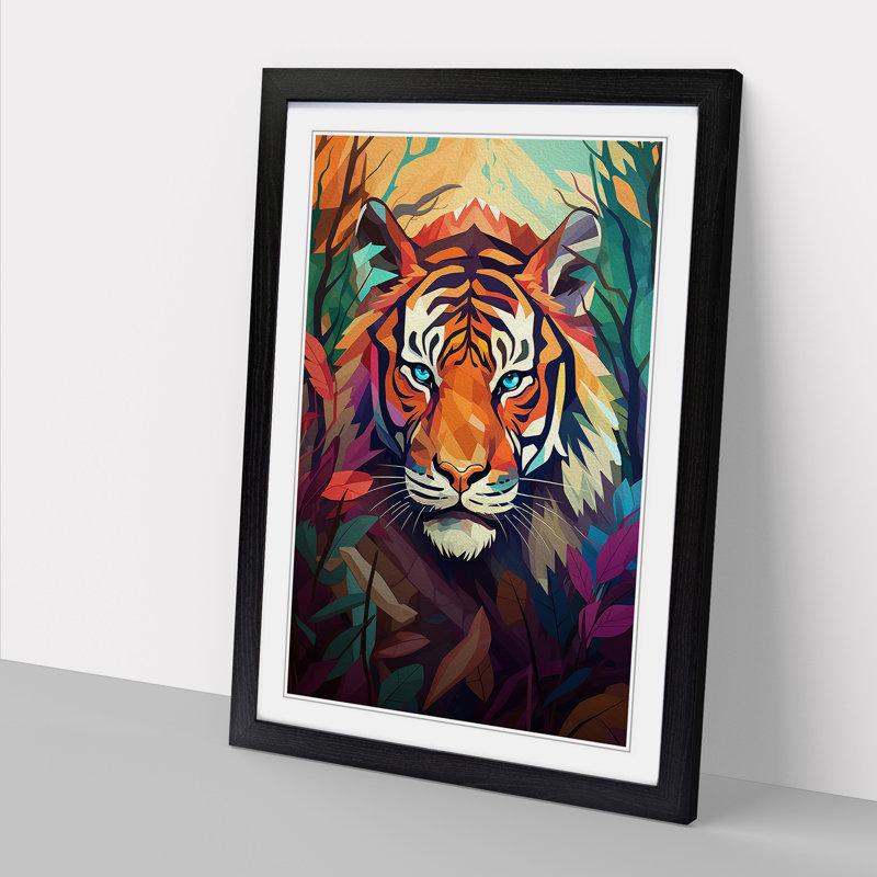 XYZ-FRM-V1223-6186 Tiger Orphism 1 Piece Single Picture Frame Wall Art, 64cm H x 46cm W x 2cm D, Black