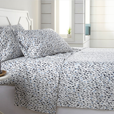 Southshore Fine Linens Botanical Leaves Sheet Set in White and Blue, 100 GSM Double-Brushed Microfiber Botanical Print with 14-Inch Deep Pocket, 1 Flat Sheet, 1 Fitted Sheet and 1 Pillowcase, Twin