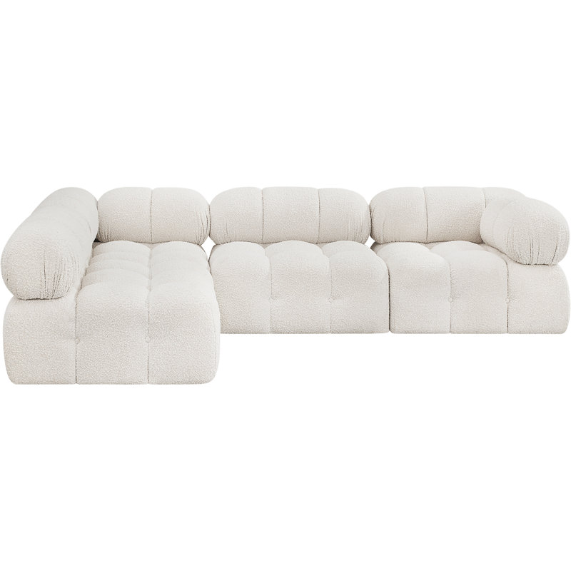 Canapé Ames, Tissu crème bouclé, 2 sans accoudoirs, 2 en coin