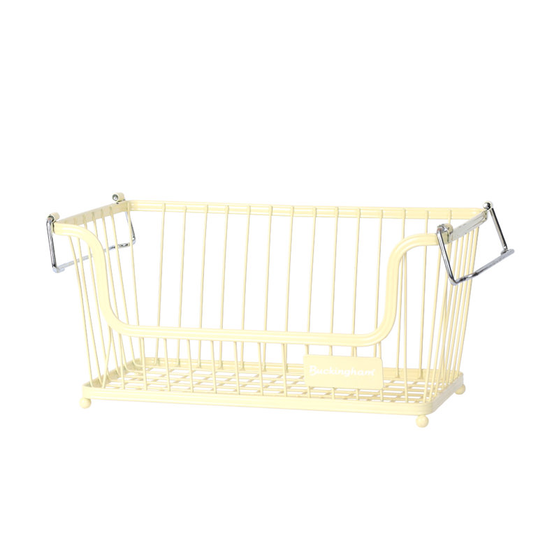 Buckingham Multi-Purpose Stackable Storage Organising Basket, 16cm H x 17cm W x 31.5cm D, Cream