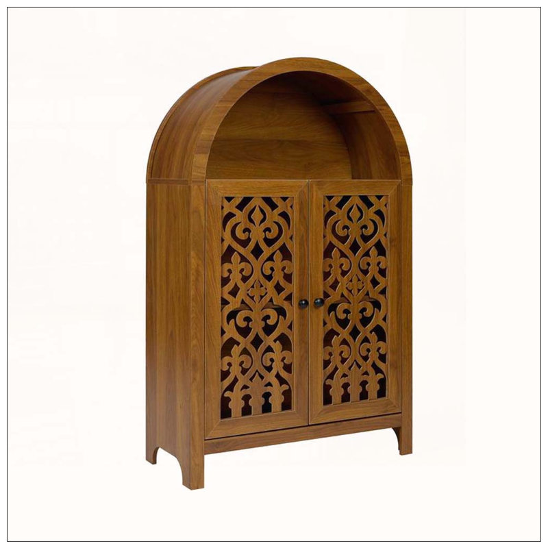 Armoire arquée sculptée à la main, armoire de rangement en bois massif avec tablette ouverte et 2 portes
