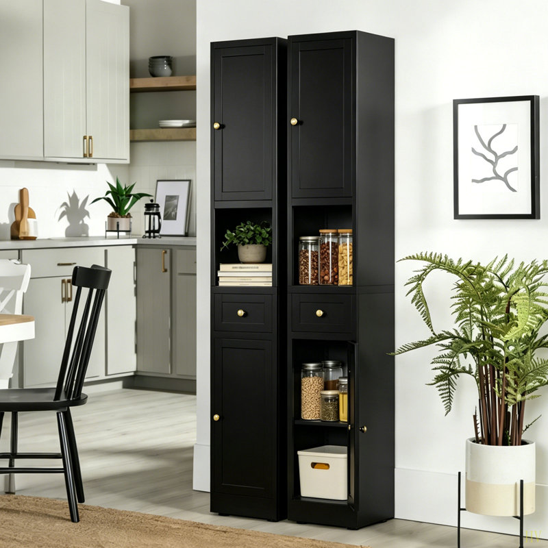 71 Inch Tall Bathroom Storage Cabinet, 5-Tier Narrow Metal Cabinet With 2 Doors & Adjustable Shelves, Freestanding Cabinet For Space Saving In Kitchen, Laundry Room, Pantry