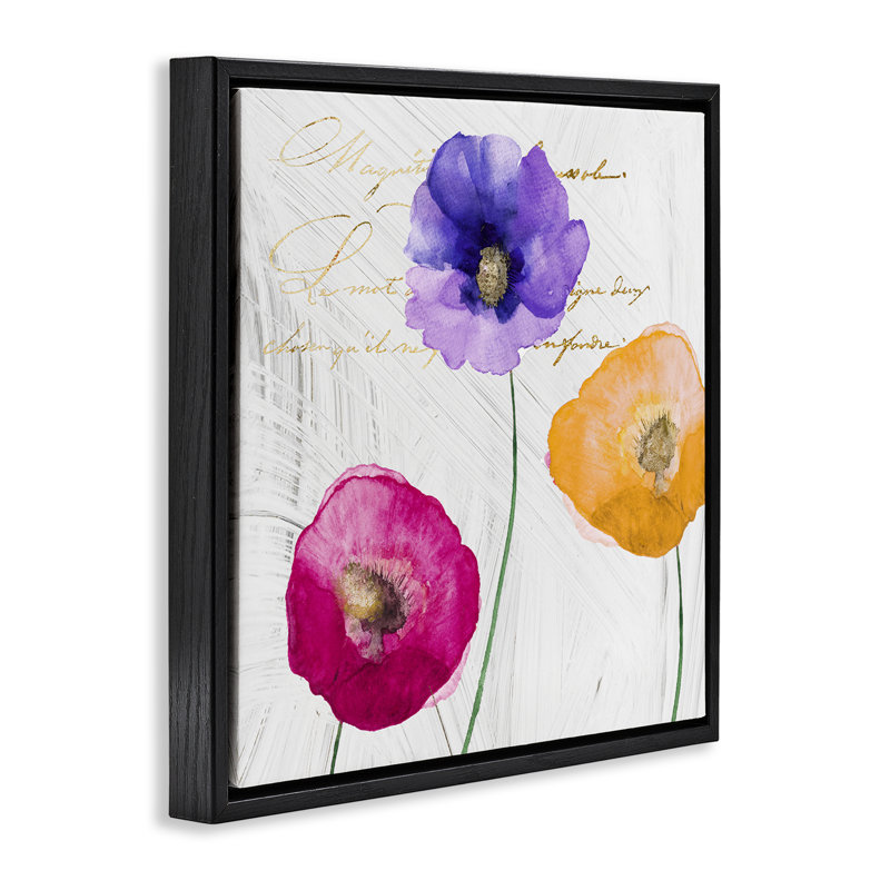 Cadre flottant Le Jardin Poppies, design par Sophie 6, H 25 po x l 25 po, Cadre flottant noir de jais