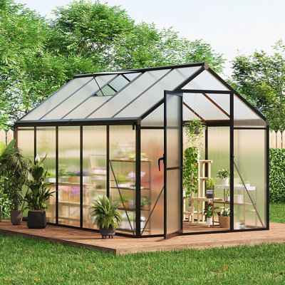 Polycarbonate Greenhouse with Roof Vent, Lockable Door & Ground Nails, Aluminum Walk-in Garden House