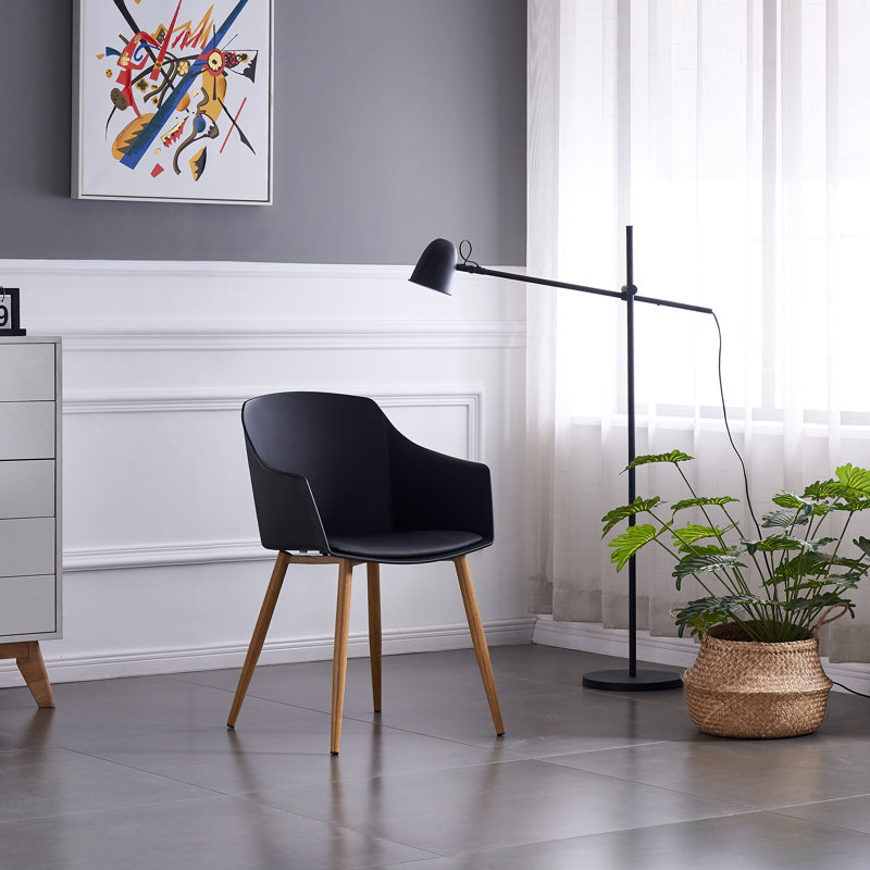 Tristen Plastic Dining Chair - Faux Leather Padded Cushions and Solid Wooden Legs - Armchair for Dining Room Kitchen Living Room