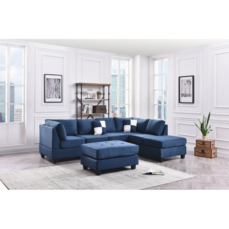 Modern Sectional Sofa With Chaise, Navy Blue