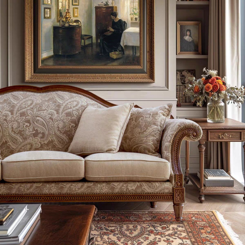French Retro Solid Wood Sofa