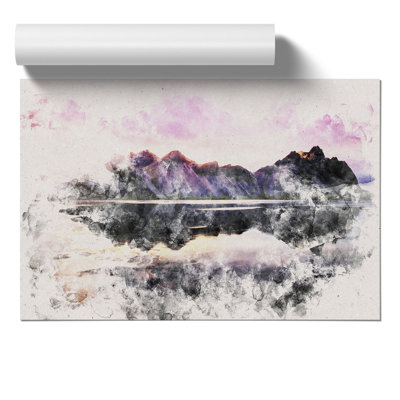 View of the Black Sand Beach Iceland Watercolour - Frameless Print