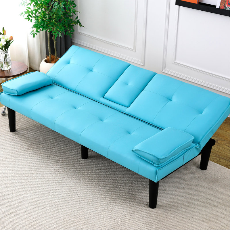 Lit bleu de 67 pouces avec porte-gobelet, se pliant facilement dans de petits espaces pliables, ajoutant du charme à votre espace