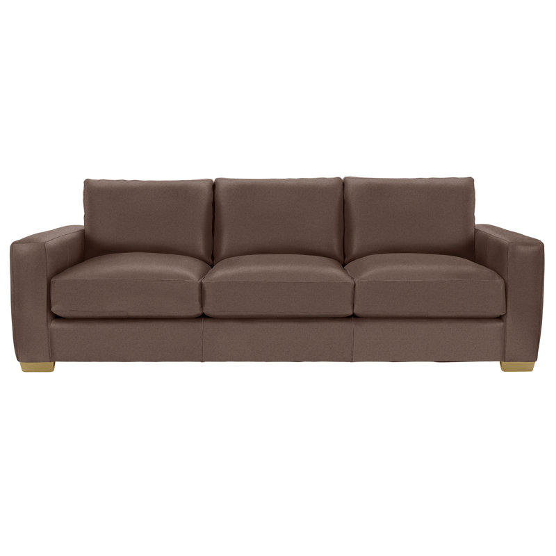 Dawkins 94'' Genuine Leather Square Arm Sofa, Antique Gold, Light Grey Leather 202-010