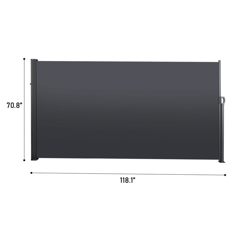 Side Privacy Screen Awning - Retractable, , Waterproof. 118.1"X70.9", Grey Retractable Waterproof For Garden & Balcony. Dark