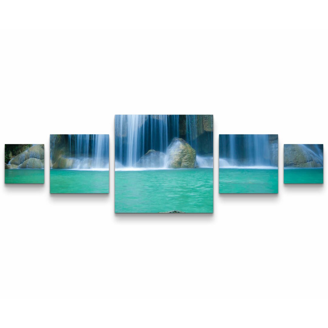 5-tlg. Leinwandbilder-Set Tropischer Erawan Wasserfall - Thailand